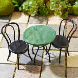 Doll House Miniature 1:12 Scale Garden Small Black Patio Table & Chairs 