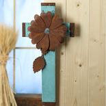 Bulk Case of 24 Turquoise and Rusty Tin Flower Wall Crosses