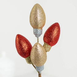 Red and Gold Glittered Christmas Light Bulb Pick