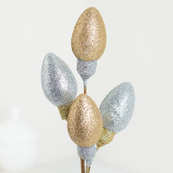 Silver and Gold Glittered Christmas Light Bulb Pick