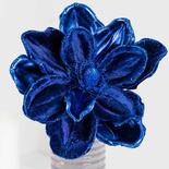 Dark Blue Glittered Artificial Magnolia Stem