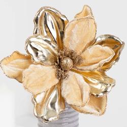 Gold Glittered Artificial Magnolia Stem