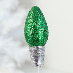 Glittered Christmas Green Light Bulb Stem