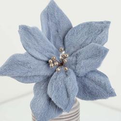 Soft Fuzzy Light Blue Poinsettia Pick