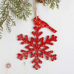 Winter Red Snowflake with Red Cardinal Ornament