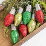 Red, Green and Gold Glittered Christmas Light Bulb Garland