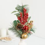 Artificial Pine Spray With Red and Gold Berries