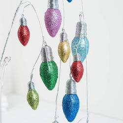 Multi Color Glittered Christmas Light Bulb Spray