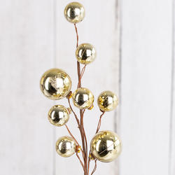 Metallic Gold Round Ornament Balls Stem