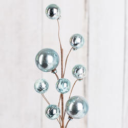 Metallic Light Blue Round Ornament Balls Stem