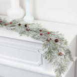 Faux Snowy Pine Garland with Red Berries
