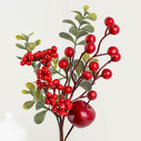 Artificial Red Berry Pick With Red Apple and Green Leaves