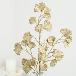 Gold Glittered Metallic Artificial Ginkgo Leaf Spray