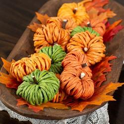 Mixed Raffia Autumn Pumpkins