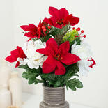 Artificial Poinsettia and Peony Bush With Pine Berries