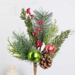 Mixed Pine Bush With Ball Ornaments and Pinecone