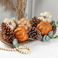 Glitter Faux Pumpkins and Natural Pinecones