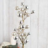 Metallic and Glittered Silver Round Ornament Balls Stem
