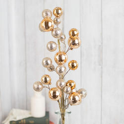 Metallic and Glittered Champagne Round Ornament Balls Stem