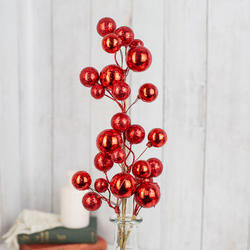 Metallic and Glittered Red Round Ornament Balls Stem