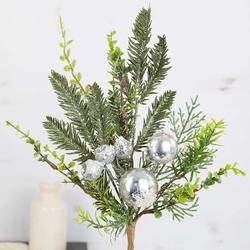 Iced Mixed Pine Bush With Silver Ornaments