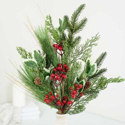 Artificial Wispy Pine, Holly and Red Berry Spray
