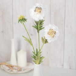 Cream White Artificial Pincushion Flower Stem