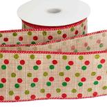 Red and Green Polka Dot Faux Burlap Wired Ribbon