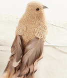 Brown Burlap and Feather Artificial Bird