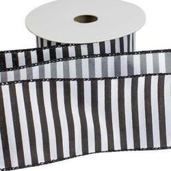 Black and White Striped Wired Ribbon
