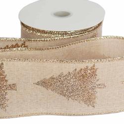 Gold Glittered Tree Wired Ribbon