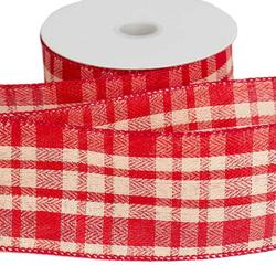 Red and Cream Plaid Wired Ribbon