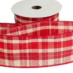 Red Cream and Gold Plaid Wired Ribbon