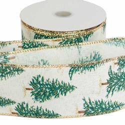 Gold Glittered Evergreen Wired Ribbon