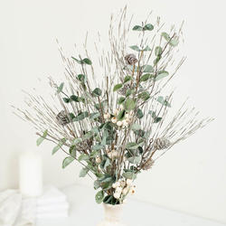 Artificial Eucalyptus Spray with White Berries and Pinecones