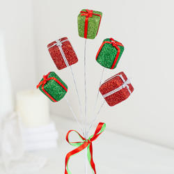 Red and Green Glittered Gift Box Spray