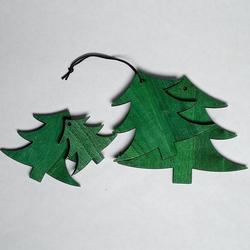 Rustic Green Trees Ornament Set