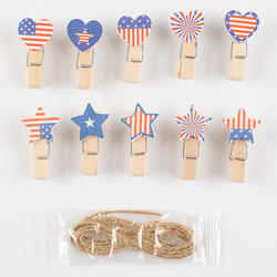 Americana Wood Clothes Pin Photo Hanger Set