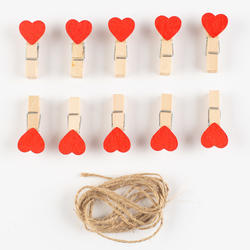 Wood Heart Clothes Pins Photo Hanger Set