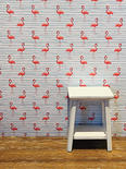 Dollhouse Miniature Wallpaper, Blue Stripe with Pink Flamingos