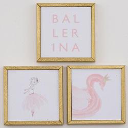 Dollhouse Miniature Ballerina and Swan Mini Picture Set of 3