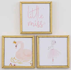 Dollhouse Miniature Little Miss and Swan Picture Set of 3
