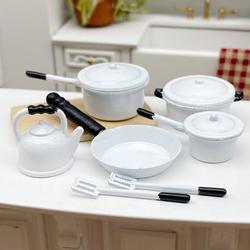 Dollhouse Miniature White Metal Cookware Set