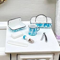 Miniature Vintage Look Blue Flow Shaving and Grooming Set