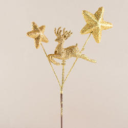 Gold Glittered Reindeer and Stars Pick