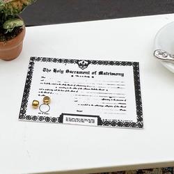 Dollhouse Miniature Wedding Certificate with 2 Wedding Rings