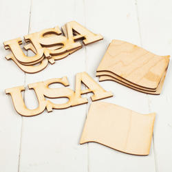 Unfinished Wood USA and Flag Cutout Set