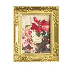 Dollhouse Miniature Portrait of Flowers in Gold Frame