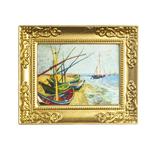 Dollhouse Miniature Portrait of Boats in Gold Frame