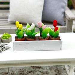 Dollhouse Miniature Tulips In White Window Box